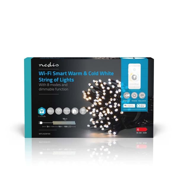 Nedis SmartLife Julelys | Streng | Wi-Fi | Varm til avkjølt hvitt | 100 LED's | 10.0 m | Android™ / IOS