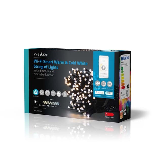 Nedis SmartLife Julelys | Streng | Wi-Fi | Varm til avkjølt hvitt | 100 LED's | 10.0 m | Android™ / IOS