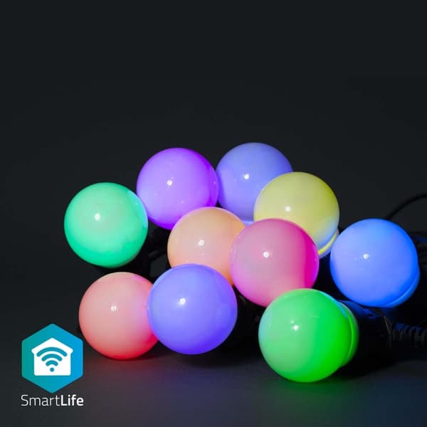 Nedis SmartLife Dekorative Lys | Party Lights | Wi-Fi | Hvit / RGB | 10 LED's | 9.00 m | Android™ | Pære diameter: 50 mm Sort