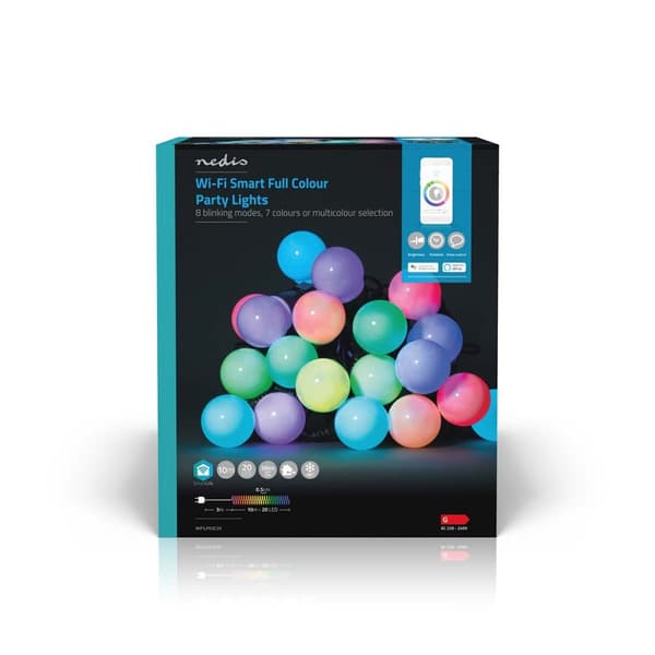 Nedis SmartLife Dekorativa Lampor | Festljus | Wi-Fi | RGB / Vit | 20 LED's | 10 m | Android™ | Glödlampediameter: 50 mm