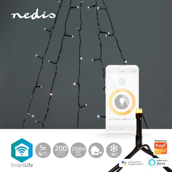 Nedis SmartLife jluelys | Træ | Wi-Fi | Varm Hvid | 200 LED's | 20.0 m | 5 x 4 m | Android™ / IOS