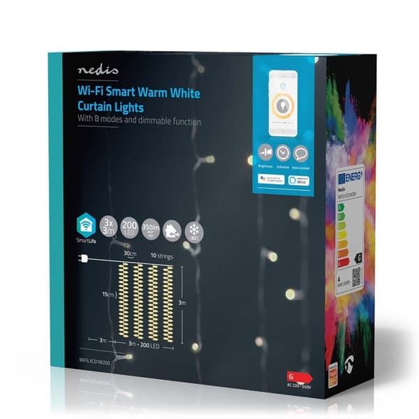 Nedis SmartLife Julelys | Gardin | Wi-Fi | Varm Hvit | 200 LED's | 3.00 m | Android™ / IOS