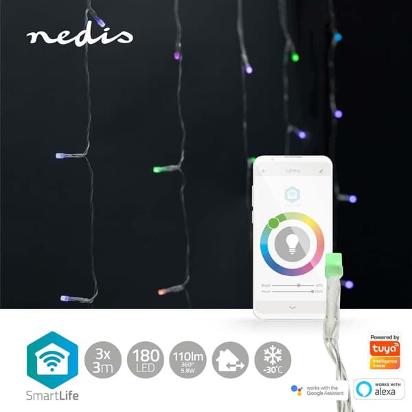Nedis SmartLife Julbelysning | Ridå | Wi-Fi | RGB | 180 LED's | 3 m | Android™ / IOS