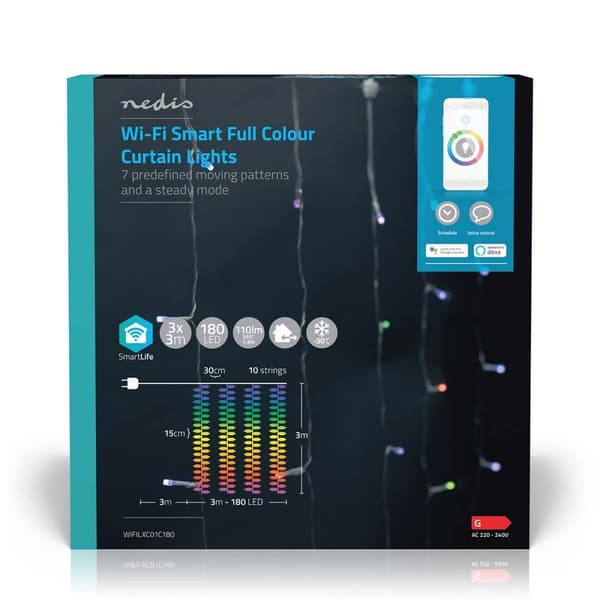 Nedis SmartLife Julbelysning | Ridå | Wi-Fi | RGB | 180 LED's | 3 m | Android™ / IOS