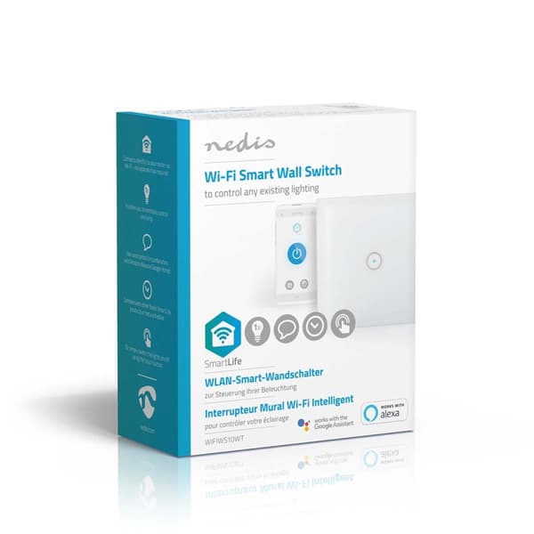 Nedis SmartLife Seinäkytkin | Wi-Fi | Yksittäinen | Seinäkiinnitys | 1000 W | Android™ / IOS | Lasi | Valkoinen