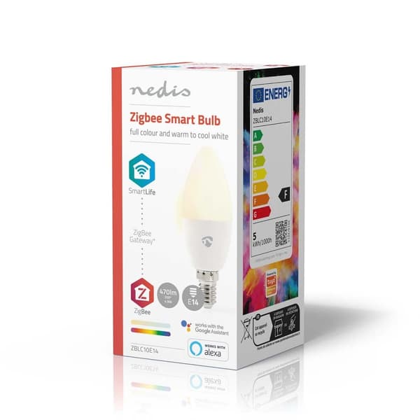 Nedis SmartLife Fullfarge LED-Pære | Zigbee 3.0 | E14 | 470 lm | 4.9 W | RGB / Varm til avkjølt hvitt | 2200 - 6500 K | Android™ / IOS | Lyshvit | 1 s