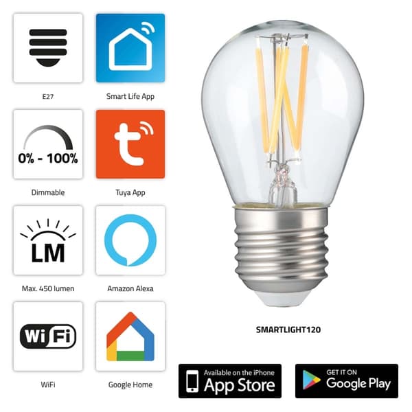 Alecto SMARTLIGHT120 Smart glödtråd LED-lampa med Wi-Fi