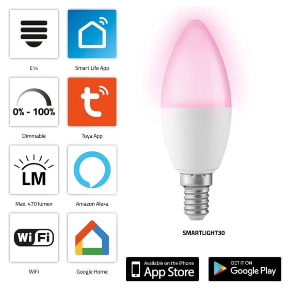 Alecto SMARTLIGHT30 Smart LED-färglampa med Wi-Fi