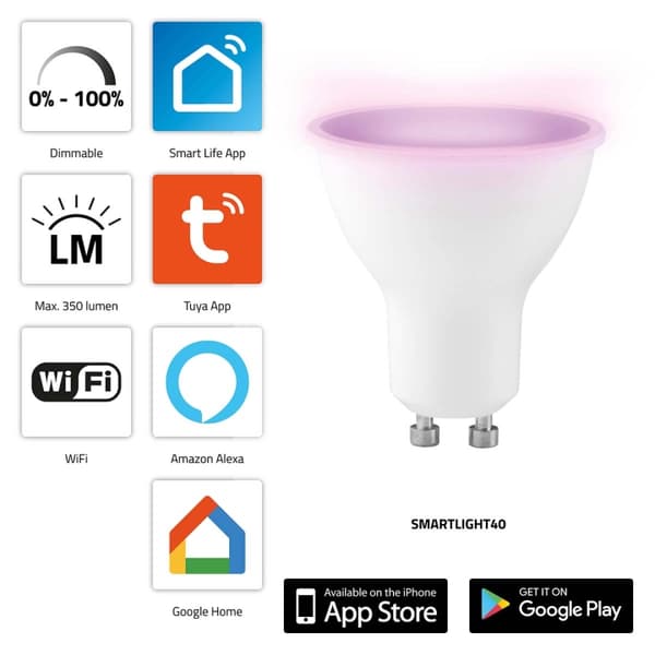 Alecto SMARTLIGHT40 Smart LED-farvelampe med Wi-Fi