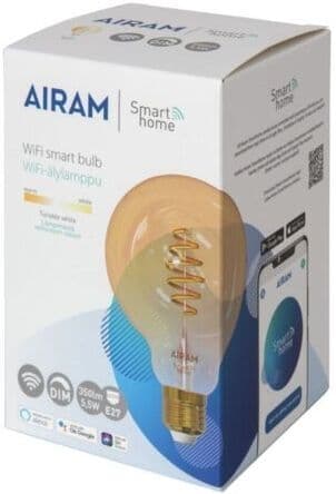 Airam SmartHome Globe 95 -älylamppu, E27, amber, 350lm, 1800-3000K, WiFi
