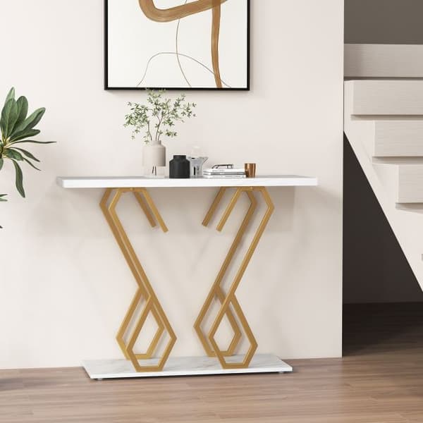 Konsolipöytä, 100x30x79 cm, valkoinen & kulta