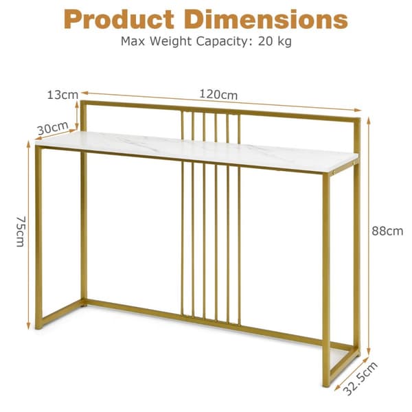 Konsolbord, 120x32.5x88 cm, Hvid og Guld