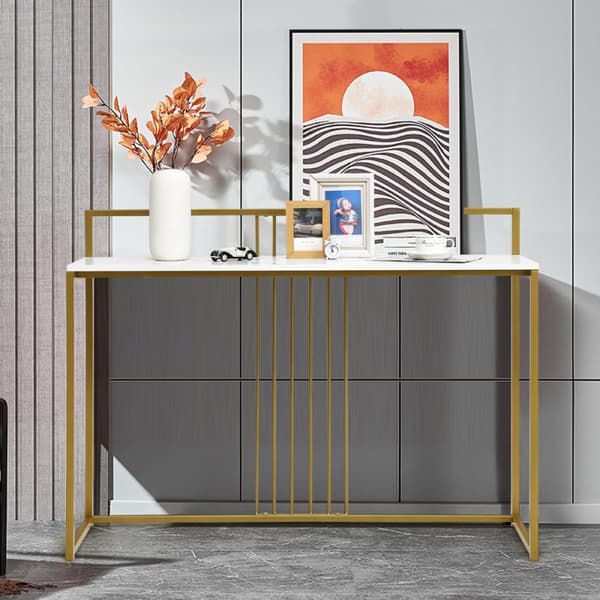 Konsolbord, 120x32.5x88 cm, Hvid og Guld