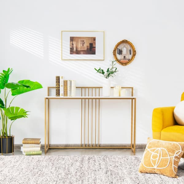 Konsolbord, 120x32.5x88 cm, Hvid og Guld