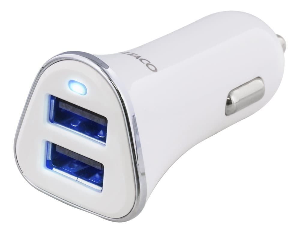 DELTACO car charger, 3,4A, 2xUSB Type A, 12-24V DC input, white/silver