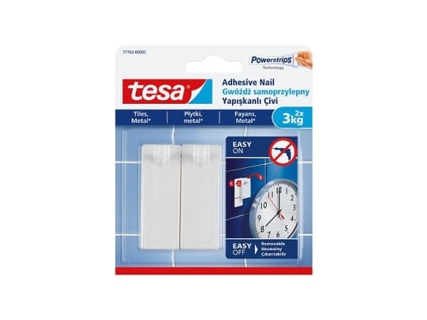 TESA 77763, inomhus, Universalkrok, Vit, Självhäftande remsa, 3 kg, Kakel och metall