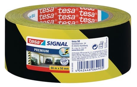 Advarselstape tesa premium, 50 mm x 66 m, gul/sort