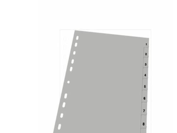 Durable 6511-10, Numeroitu välilehtihakemisto, Polypropeeni (PP), Harmaa, Muotokuva, A4, 230 mm