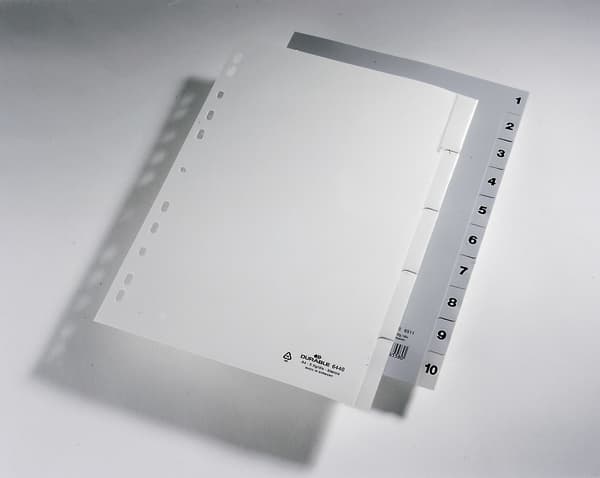 Durable 6511-10, Numeroitu välilehtihakemisto, Polypropeeni (PP), Harmaa, Muotokuva, A4, 230 mm