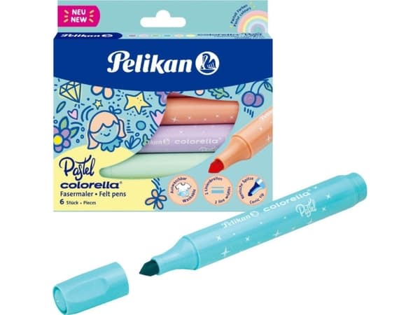 Pelikan Colorella Pastell, 6 farger, Flerfarget, Pastell, Projektil spiss, 1 mm, 3 mm, Flerfarget