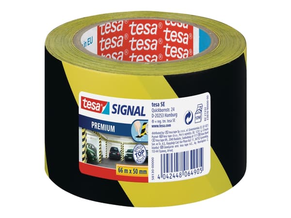 Varningstejp Tesa Signal Premium, 50 mm x 66 m, gul/svart