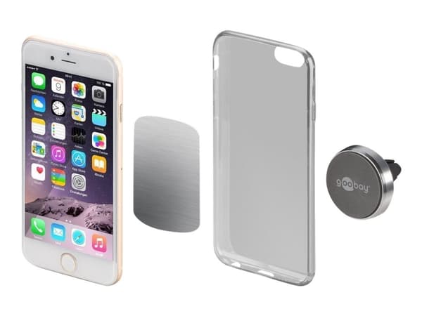 goobay Metal Slim Design - Autoteline matkapuhelimelle - musta, hopea