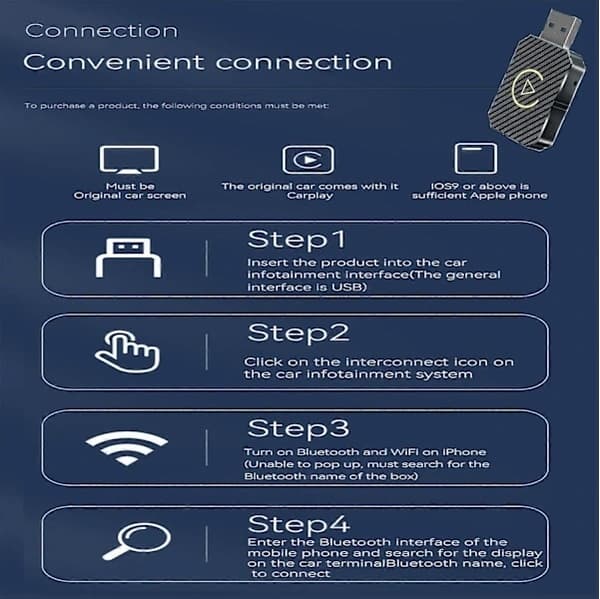 2025 Trådlös CarPlay-adapter – Uppgraderad, Trådlös CarPlay-dongel, Konverterar Trådbunden CarPlay till Trådlös, Plug and Play Trådlös CarPlay-adapter