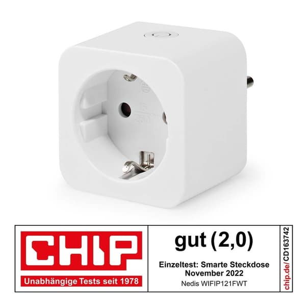 Nedis SmartLife Smart Plug | Wi-Fi | IP21 | Efektmåler | 3680 W | Type F (CEE 7/3) | 0 - 55 °C | Android™ / IOS | Hvit | 1 stk