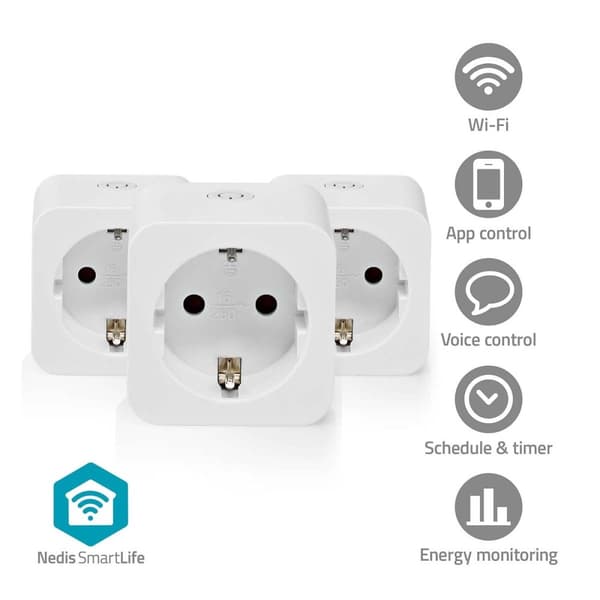 Nedis SmartLife Smart Plug | Wi-Fi | IP21 | Strömmätare | 3680 W | Type F (CEE 7/7) | 0 - 55 °C | Android™ / IOS | Vit | 3 st