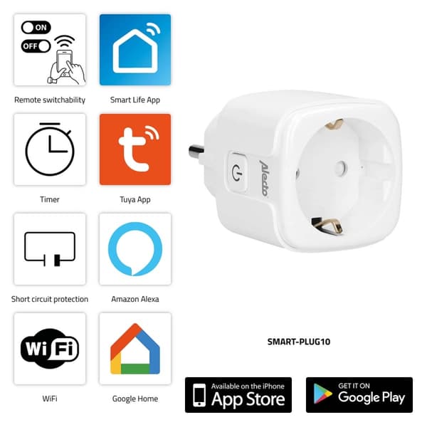 Alecto SMART-PLUG10 Smart Wi-Fi-kontakt 16A 3680W