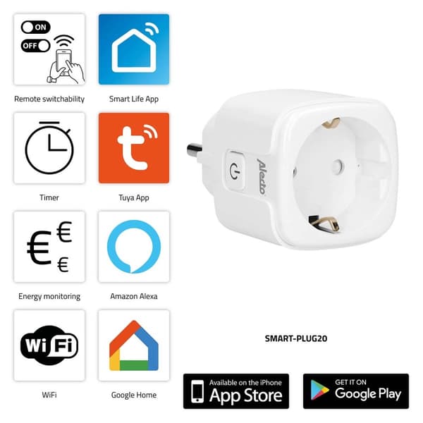 Alecto SMART-PLUG20 Smart Wi-Fi-stik med energimonitor 16A 3680W
