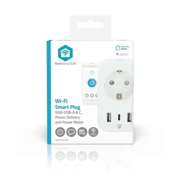 Nedis SmartLife Älypistorasia | Wi-Fi | IP21 | Virtamittari | 3680 W | Type F (CEE 7/7) / 1x USB-C™ / 2x USB | 0 - 55 °C | Android™ / IOS | Valkoinen