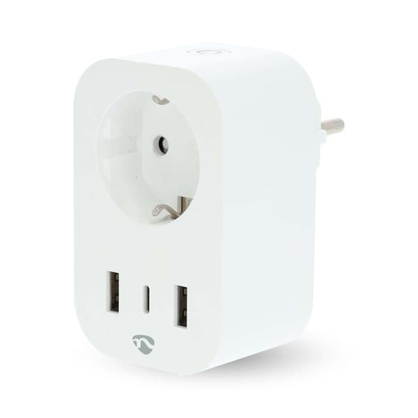 Nedis SmartLife Älypistorasia | Wi-Fi | IP21 | Virtamittari | 3680 W | Type F (CEE 7/7) / 1x USB-C™ / 2x USB | 0 - 55 °C | Android™ / IOS | Valkoinen