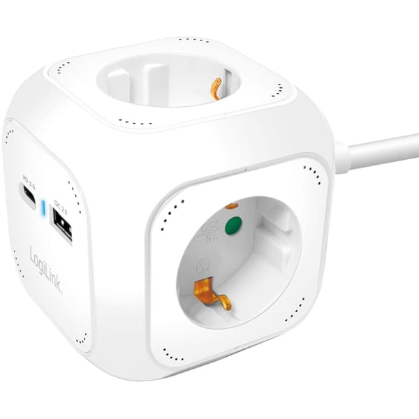 LogiLink Power Cube Multi-grenuttag + USB-A/USB-C PD 20W