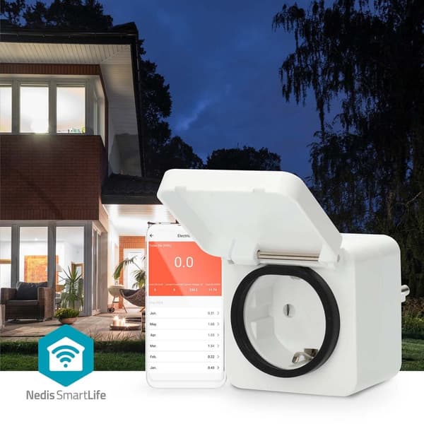 Nedis SmartLife Smart Plug | Wi-Fi | IP44 | 3680 W | Jordet kontakt | -25 - 55 °C | Android™ / IOS | Grå / Hvit | 1 stk