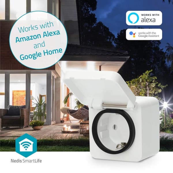 Nedis SmartLife Smart Plug | Wi-Fi | IP44 | 3680 W | Jordet kontakt | -25 - 55 °C | Android™ / IOS | Grå / Hvit | 1 stk