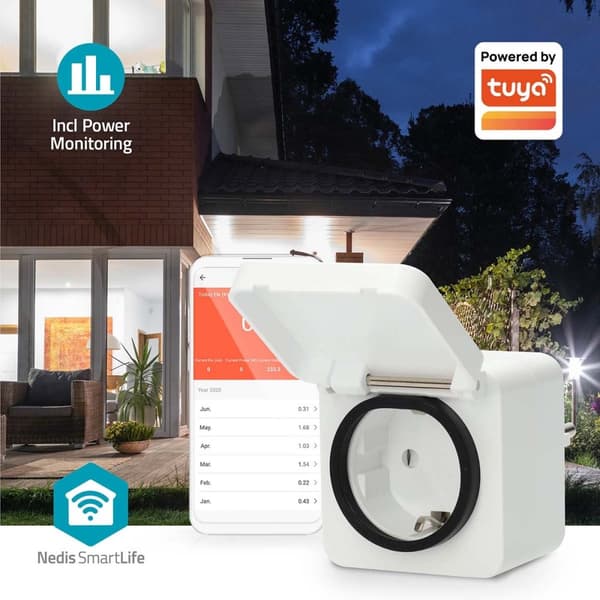 Nedis SmartLife Smart Plug | Wi-Fi | IP44 | 3680 W | Jordet kontakt | -25 - 55 °C | Android™ / IOS | Grå / Hvit | 1 stk