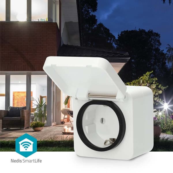 Nedis SmartLife Smart Plug | Wi-Fi | IP44 | 3680 W | Jordet kontakt | -25 - 55 °C | Android™ / IOS | Grå / Hvit | 1 stk