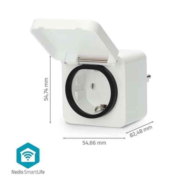 Nedis SmartLife Smart Plug | Wi-Fi | IP44 | 3680 W | Jordet kontakt | -25 - 55 °C | Android™ / IOS | Grå / Hvit | 1 stk