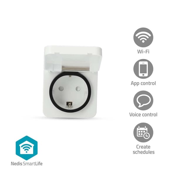 Nedis SmartLife Smart Plug | Wi-Fi | IP44 | 3680 W | Jordet kontakt | -25 - 55 °C | Android™ / IOS | Grå / Hvit | 1 stk