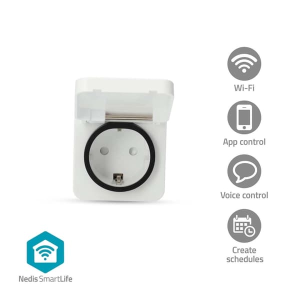 Nedis SmartLife Smart Plug | Wi-Fi | IP44 | 3680 W | Jordet kontakt | -25 - 55 °C | Android™ / IOS | Grå / Hvit | 1 stk