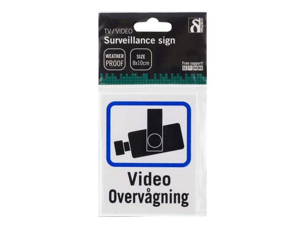 Danish TV/Video surveillance sign in plastic, 8x10cm, 2-pack