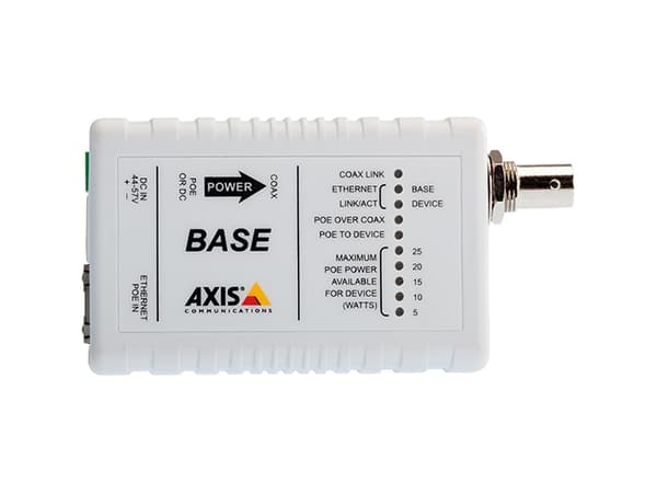 AXIS T8641 Ethernet Over Coax Base Unit PoE+ - Medieomformer - 100Mb LAN - over Coax - 10Base-T, 100Base-TX - RJ-45 / BNC - for AXIS P1346, P1346-E,
