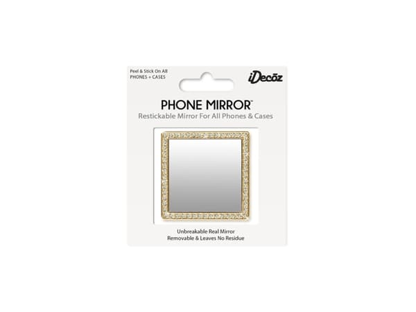iDecoz Gold Square with Crystals, Gull, Speil, Gloss, Avtagbar, Metall, Jente, 50,8 mm