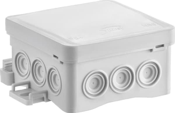 Simet väggdosa 75x40x75mm med integrerad genomföring självlåsande FASTBOX&amp;ampHOOK serie grå IP54 NS5 35360102