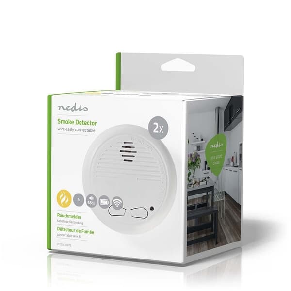 Nedis Røgalarm | Batteri | Batteri levetid op til: 1 År | Kan parres | EN 14604 | Med testknap | 85 dB | ABS | Hvid