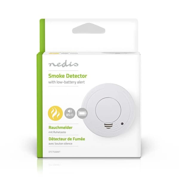 Nedis Røgalarm | Batteri | Batteri levetid op til: 1 År | EN 14604 | Med pause-knap | Med testknap | 85 dB | ABS | Hvid