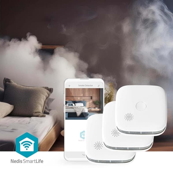 Nedis SmartLife Rökdetektor | Wi-Fi | Batteridriven | Givarlivscykel: 10 år | EN 14604 | Max. batteritid: 24 Månader | 85 dB | Vit | 3 st