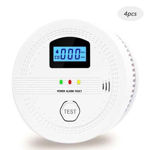 2-in-1 palo- ja häkäilmaisin kotiin, LCD-näytöllä, paristokäyttöinen, digitaalinen näyttö ja ääni- ja valohälytin, koko 10,7×10,7×3,8 cm Valkoinen 4pcs