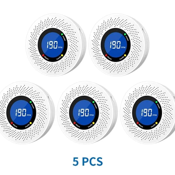 Kuldioxiddetektor, Skærmdisplay, Batteridrevet,5-PCS